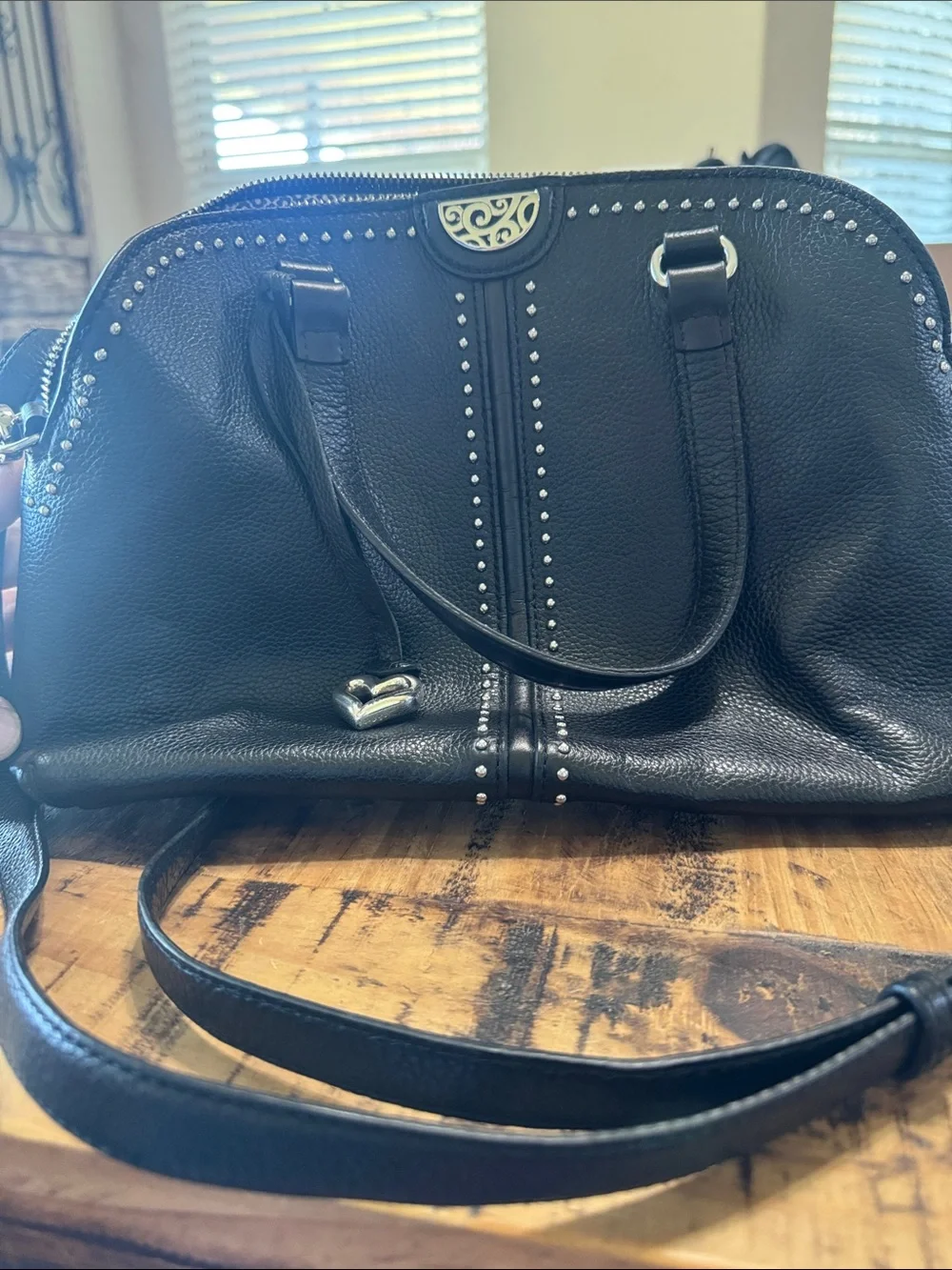Brighton Black Studded Dome Satchel with Silver Accents